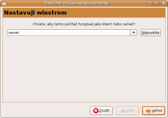 Okno s volbou typu instalace