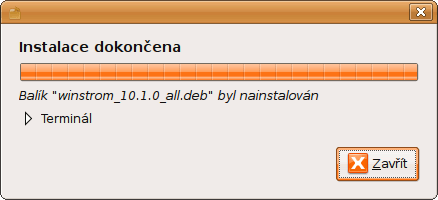 Závěrečné okno instalace