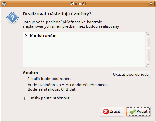 Okno potvrzení odinstalace