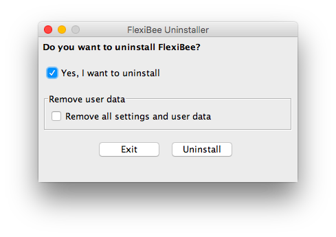 Okno odinstalace FlexiBee