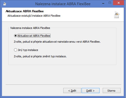 Ukázka okna aktualizace FlexiBee